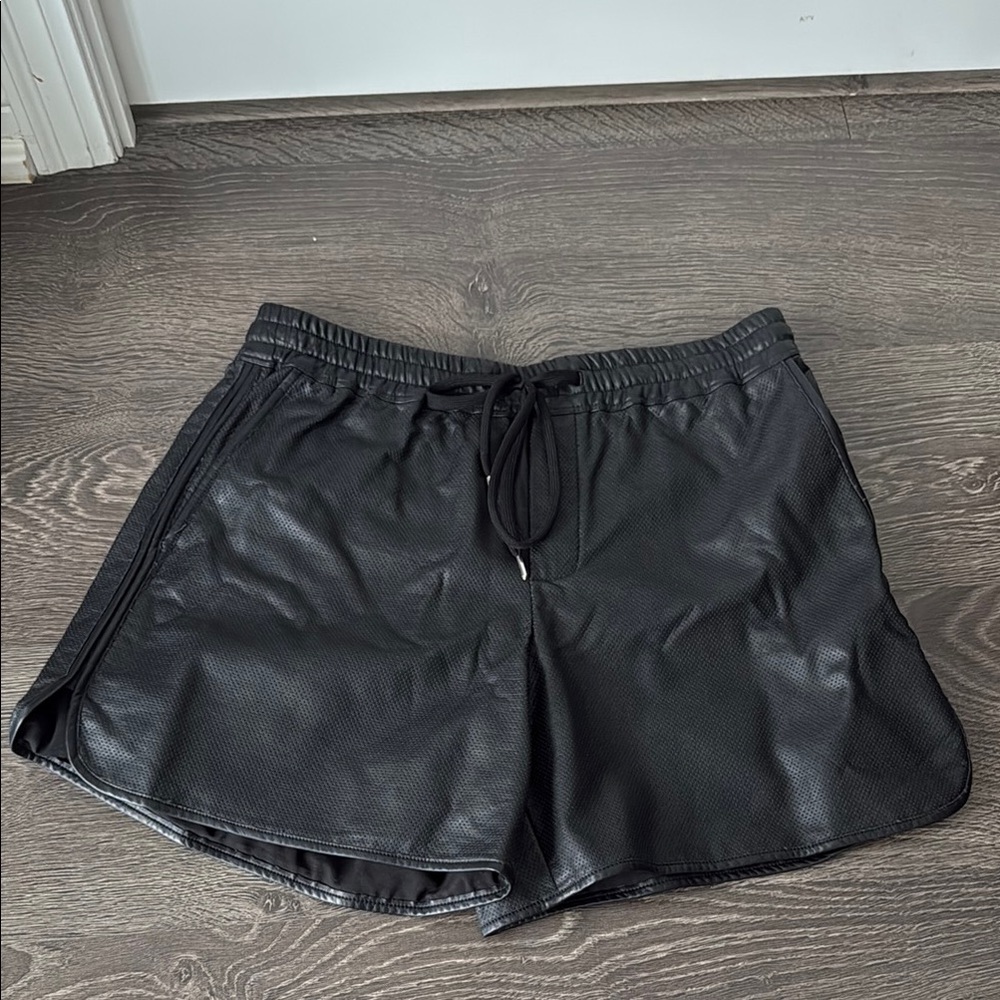 Black Faux Leather Athletic Shorts